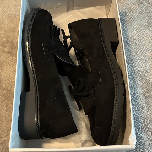 BLACK FAUX SUEDE TASSEL TIE LOAFTER NIB SIZE 7 - Picture 6 of 7